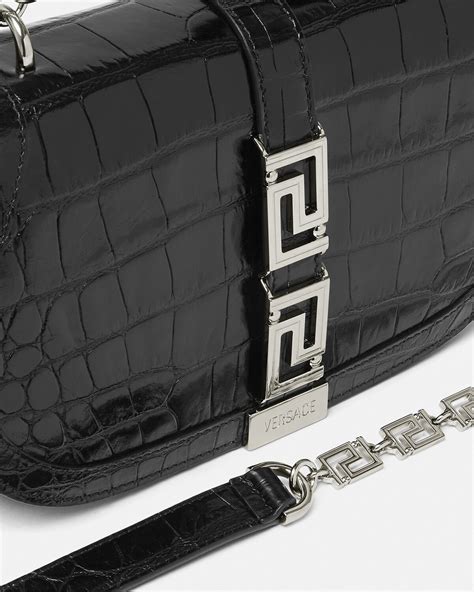 versace greca goddess croc-effect leather shoulder bag|Versace greca goddess bag.